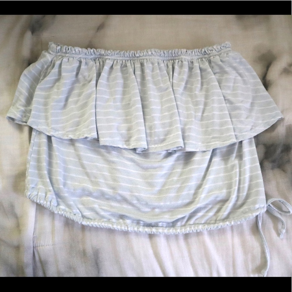 Cute Baby Blue Striped Strapless Loose Tube Top - Picture 5 of 5